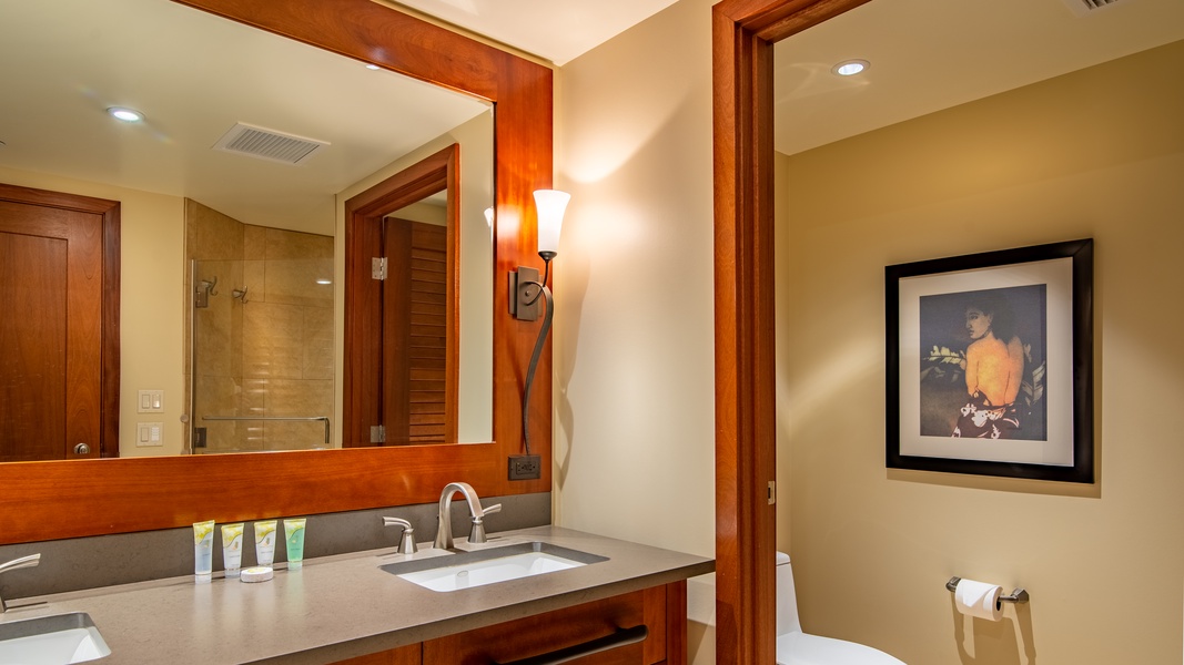 The primary guest bathroom with a walk-in shower.