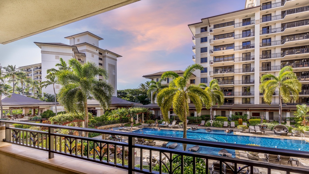 The lap pool is a magical sight from the condo.