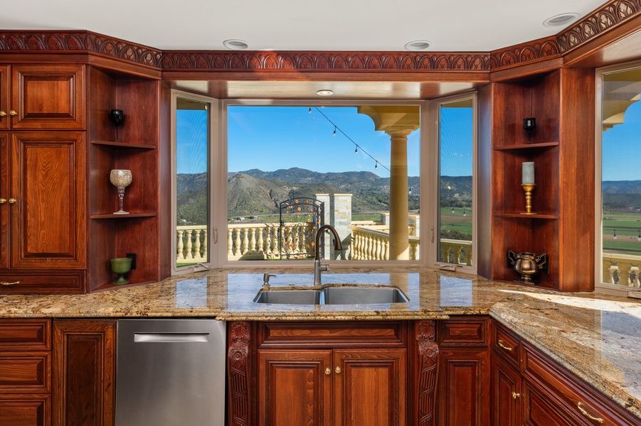 Morning coffee lands in the bay window, hills filling every pane.