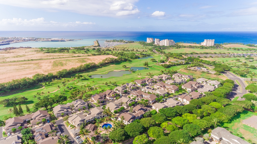 Aerial view of the area, including this Oahu condo rental.