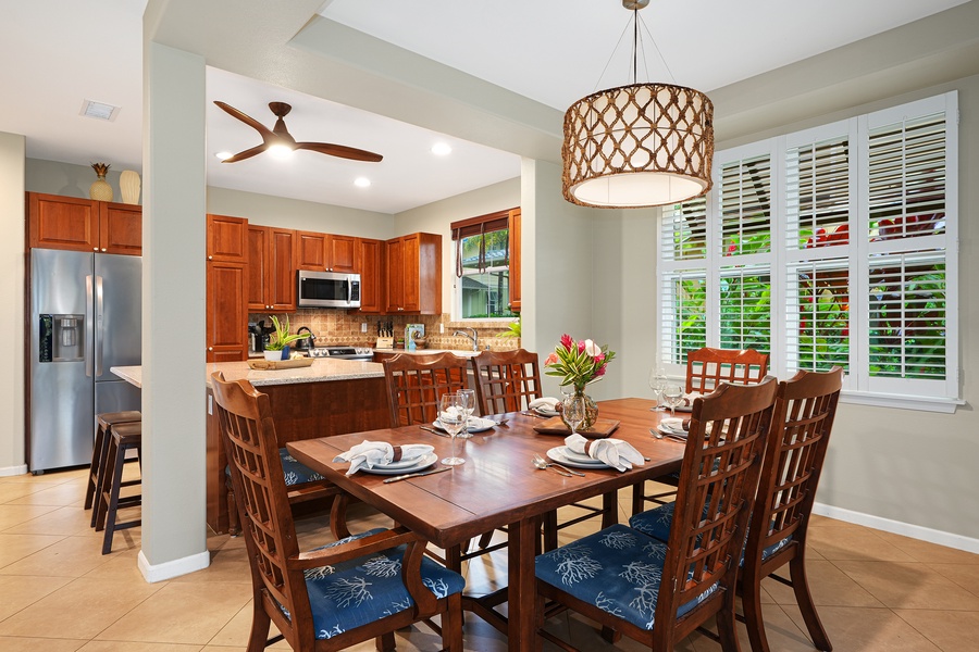 Dining area with table for six right off the kitchen means you can still visit with the chef.
