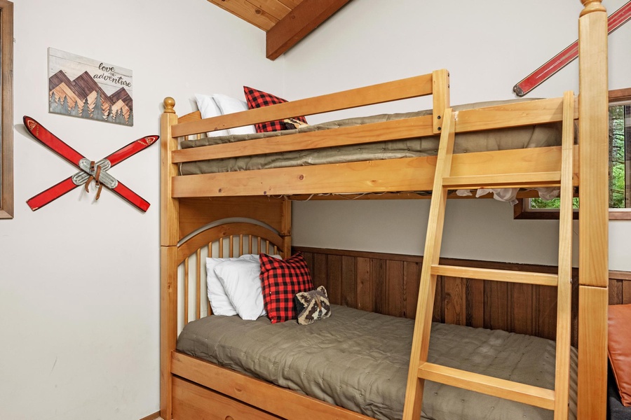 Twin bunk bed is perfect for the little ones.
