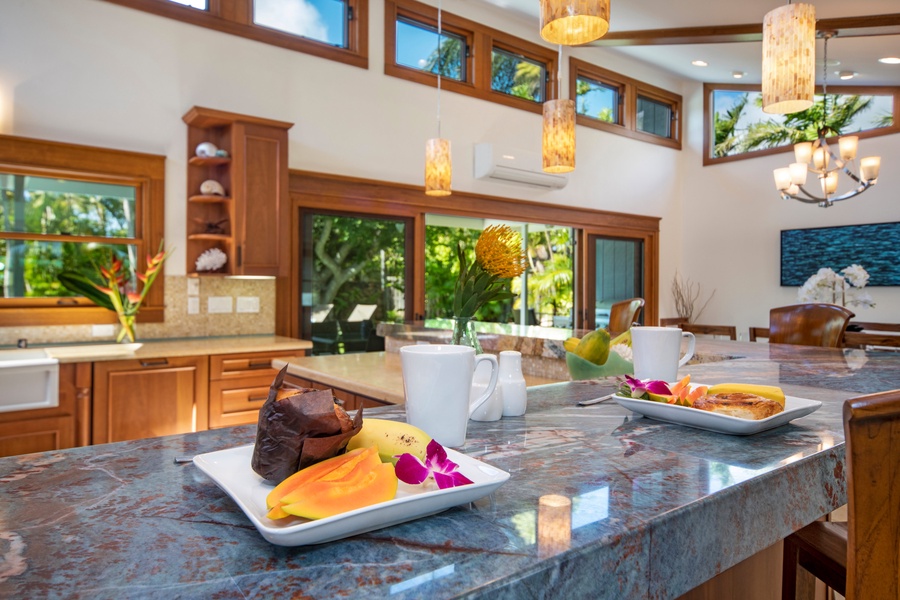 Enjoy island fresh fruits and pastries at the breakfast nook!