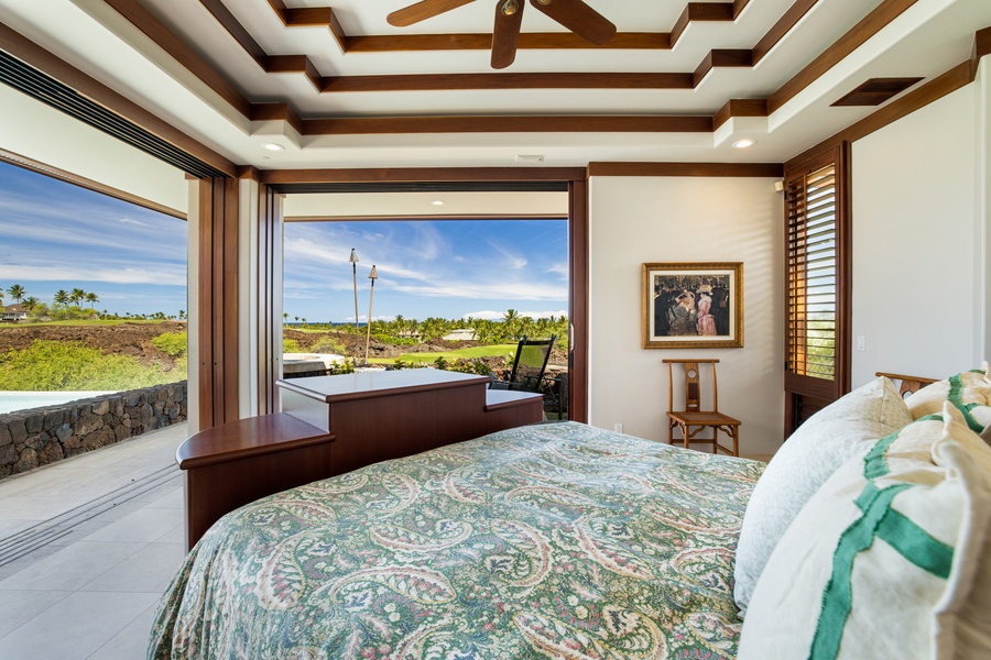 Enjoy peaceful mornings with ocean views from bed in this light-filled, private suite.