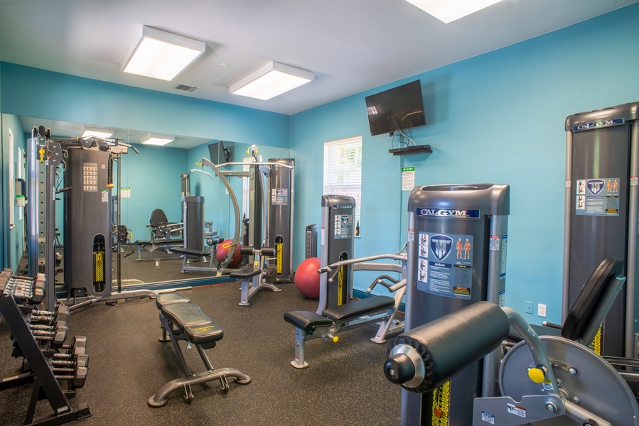 Stay active with strength machines and free weights in the fully equipped fitness center, just a short stroll from the villa.
