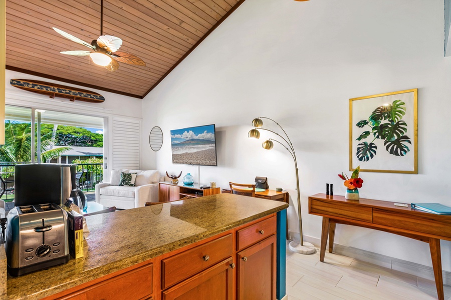 Napili Shores F-252’s open layout flows from kitchen to living area for cooking and connection.