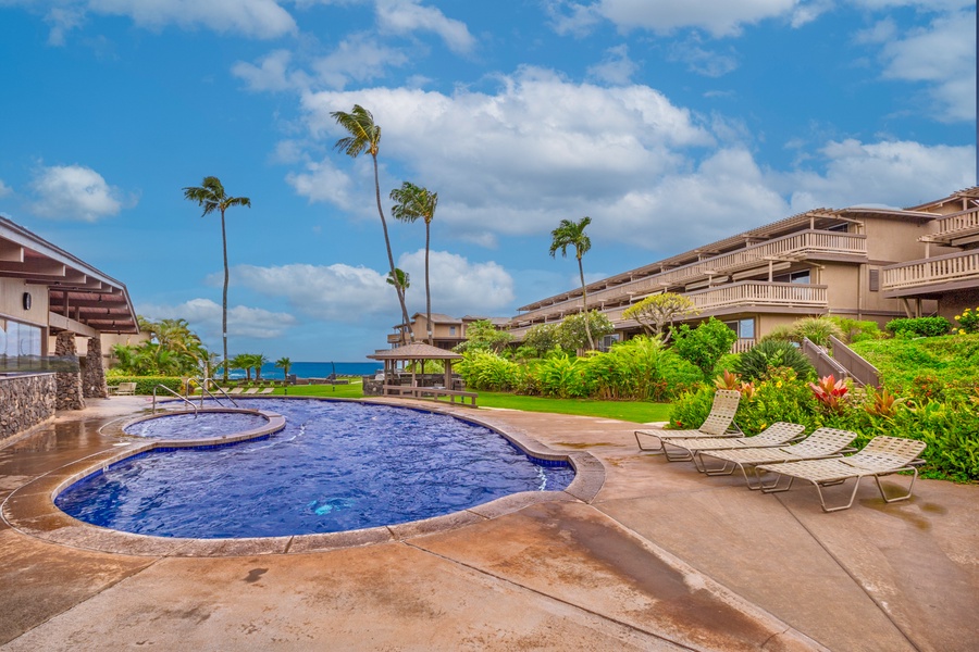 Enjoy a swim in the pool with stunning ocean views and plenty of space to relax in the sun.