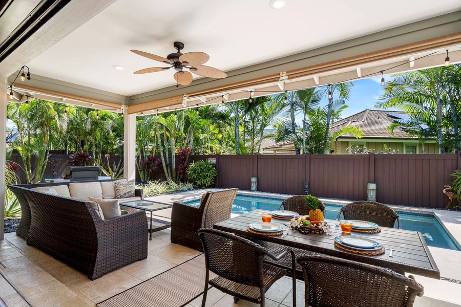 Plenty of seating on the lanai and an al-fresco dining option or a fun family time.