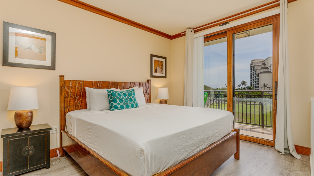 The primary guest bedroom is cozy and relaxing.