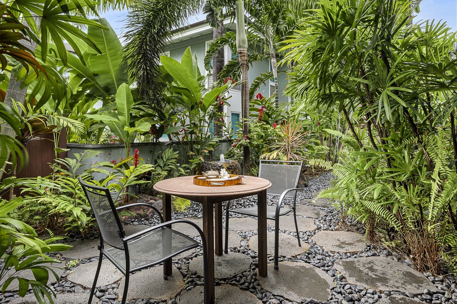 Courtyard seating where you can enjoy a book