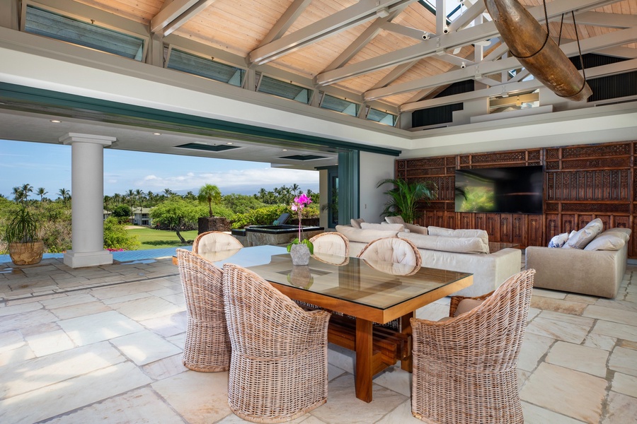 Open-air dining with lush views—perfect for morning coffee or sunset dinners.