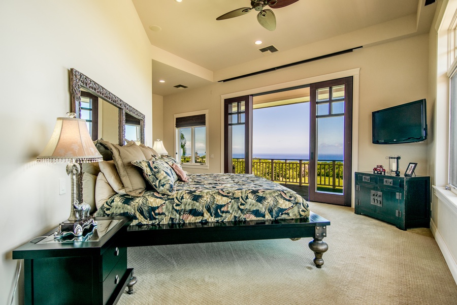 Primary Bedroom with Full Lanai Access and Full Doors to Enjoy the Maui Ocean Trade Winds With Custom Decor and Furnishings