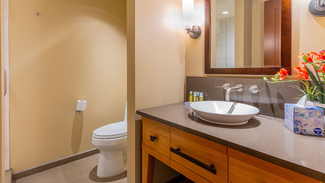 The third guest bathroom features a walk-in shower and stylish vanity.