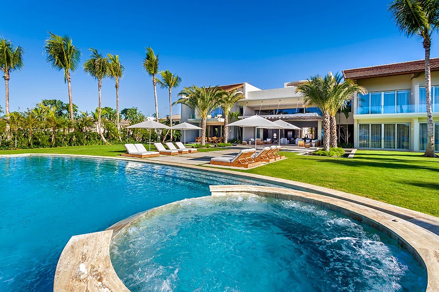 Take a refreshing dip in the pool or unwind in the hot tub.