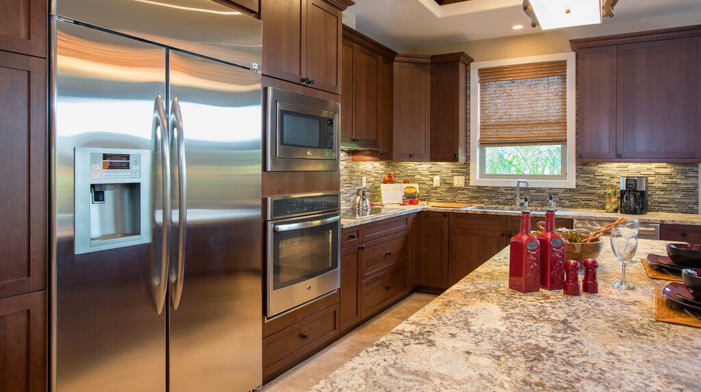 The sleek kitchen has everything needed for preparing meals at home.