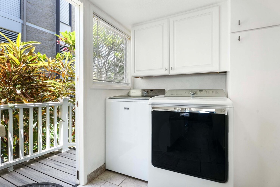 You'll have private laundry facilities with plenty of storage.