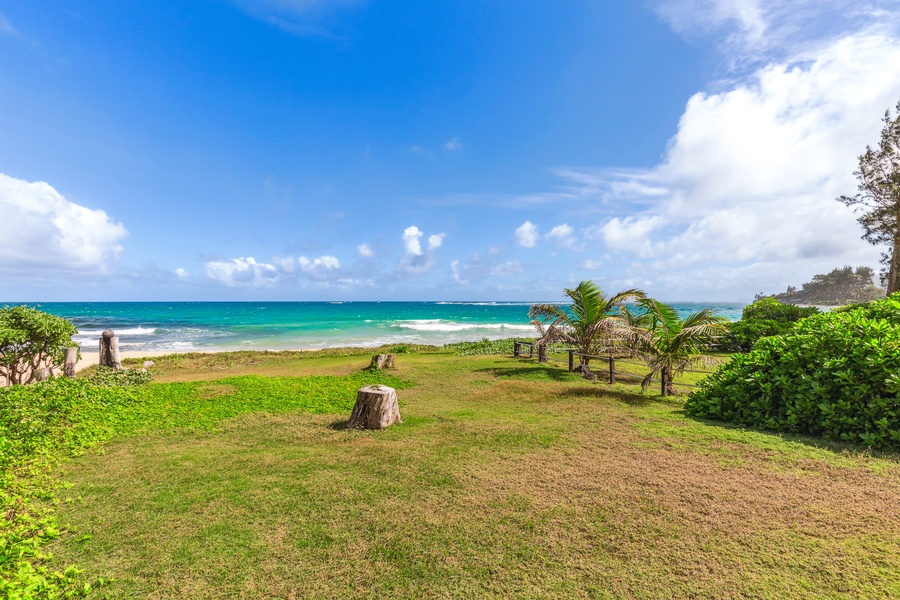 Perfect for family picnics or morning yoga, this outdoor space is a slice of paradise.