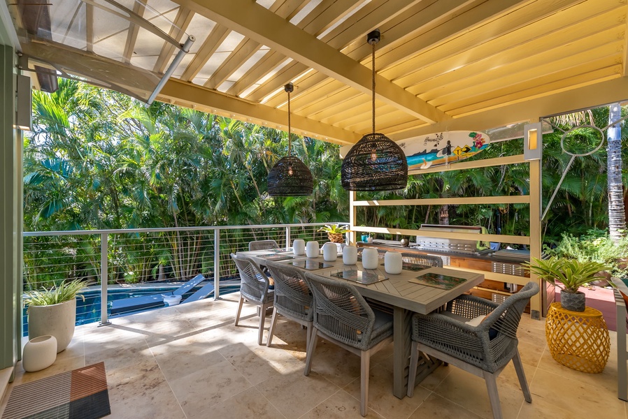 Dine under the stars or shaded canopy—this lanai is made for memorable gatherings.