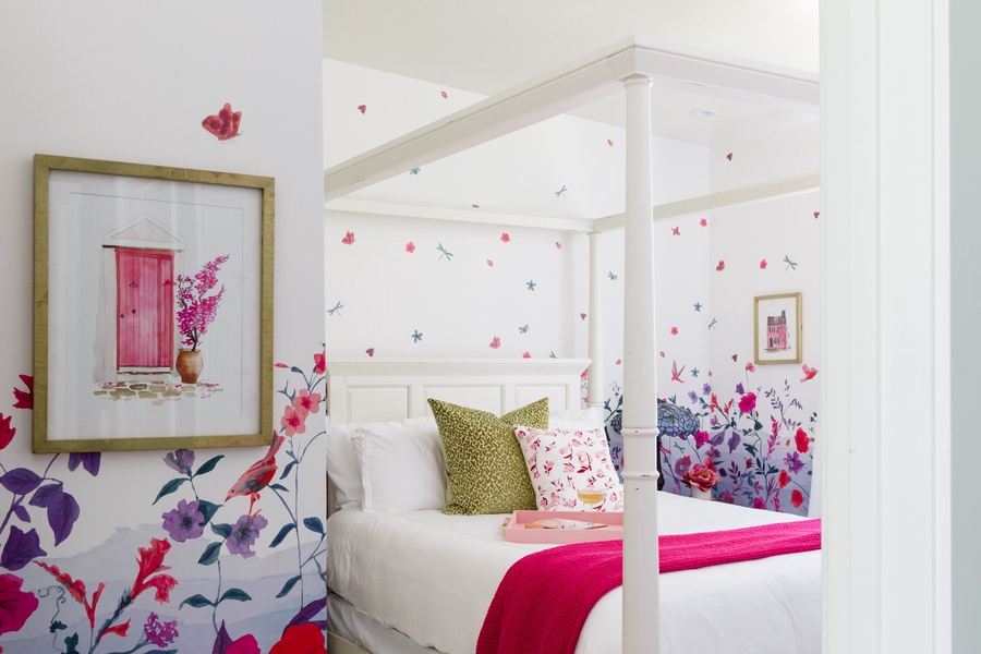 Guest bedroom with whimsical design and comfort.