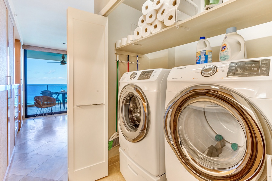 An in-unit washer and dryer for convenience.