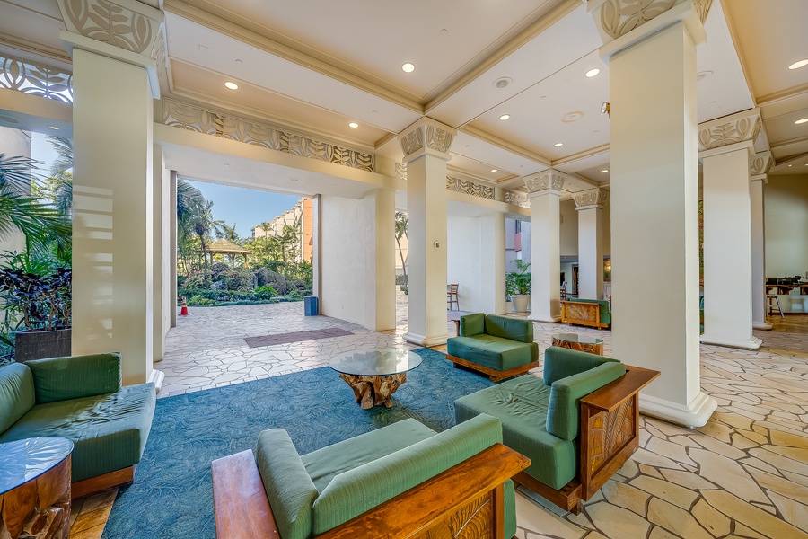 Begin your Maui stay at Kaanapali Shores’ welcoming reception area.