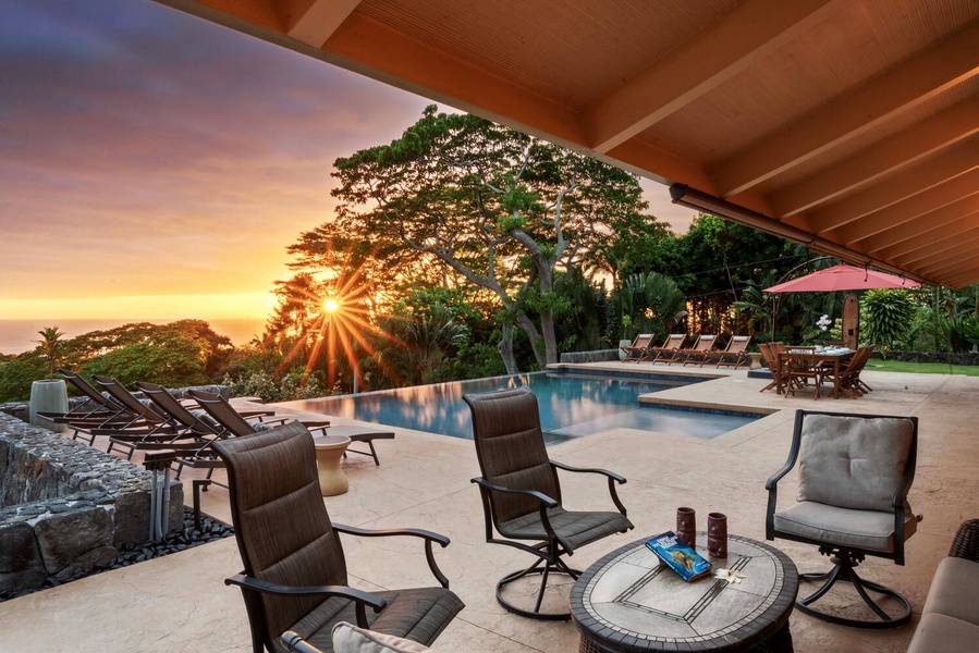 Relax by the pool and enjoy the beautiful sunset views.