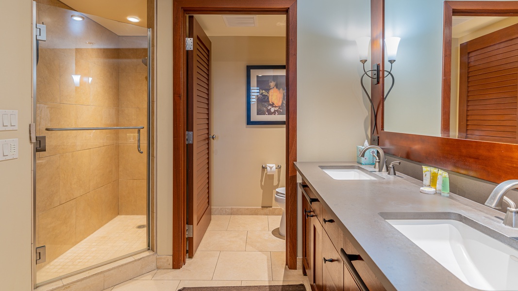 The primary guest bathroom with a walk-in shower.