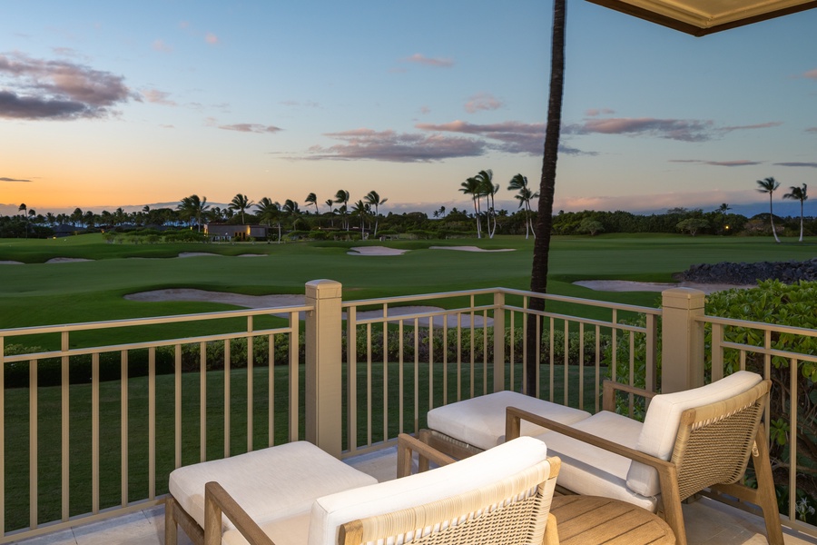 Unwind on your private lanai as soft sunset hues paint the sky over the golf course.