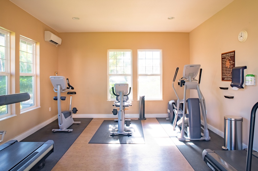 Another fitness space offers cardio machines and natural lighting—ideal for morning workouts with peaceful surroundings.
