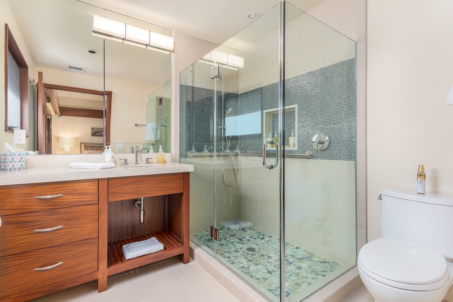 Fourth Bathroom, Recently Remodeled, w/Walk-In Shower & Custom Soft-Close Cabinetry.