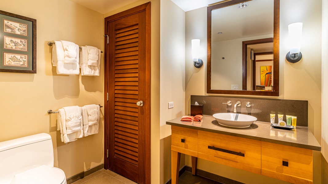 The second guest bathroom with a combined bathtub and shower.