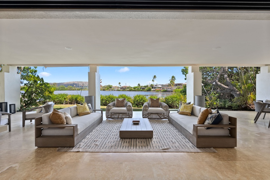Gather around and take in the views stretching towards the water with those around you.