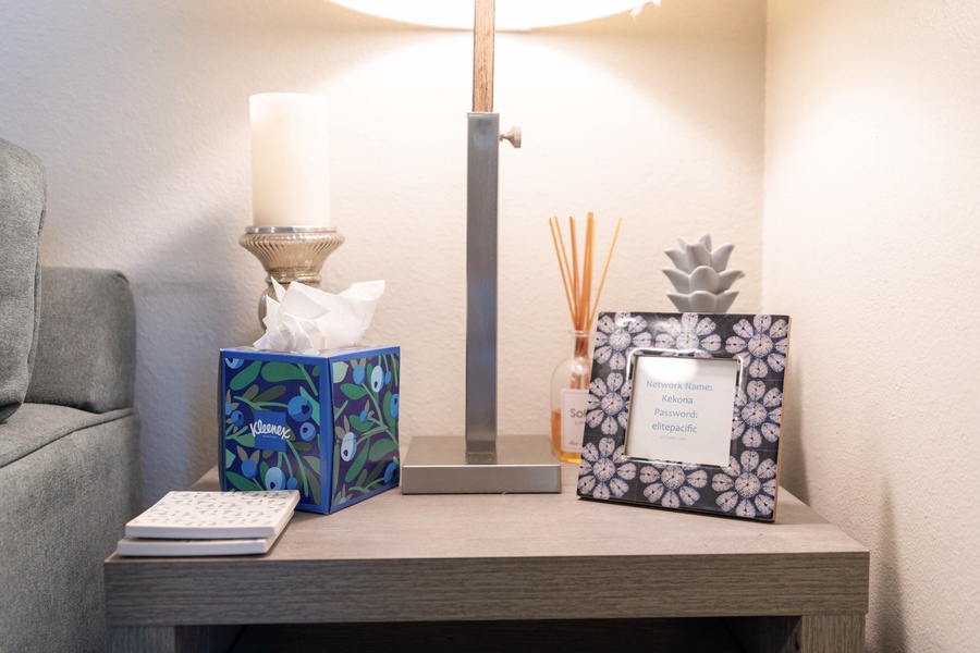 Internet information on side table in livingroom