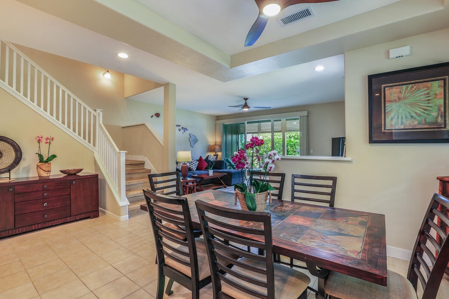 The dining area has table for six.