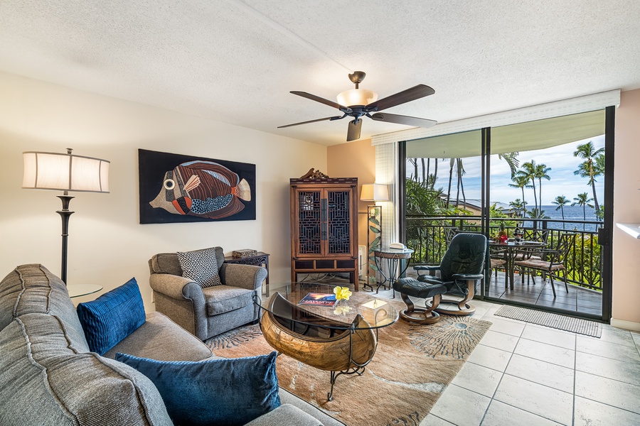 Spacious living room with high-end touches.