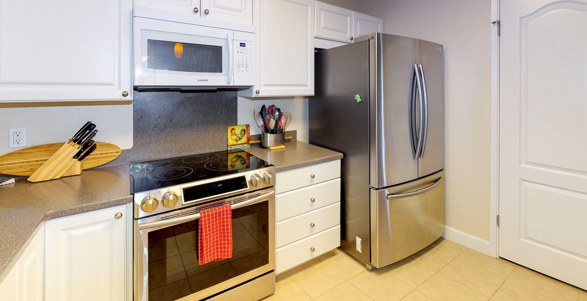 The kitchen has all the amenities you need in your home away from home.