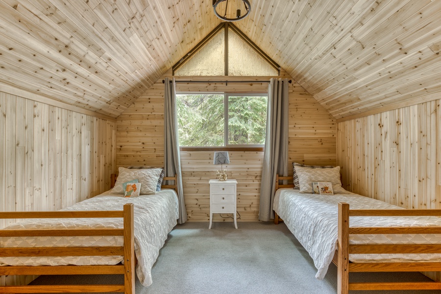 In the second bedroom, you will find two twin beds and a small closet