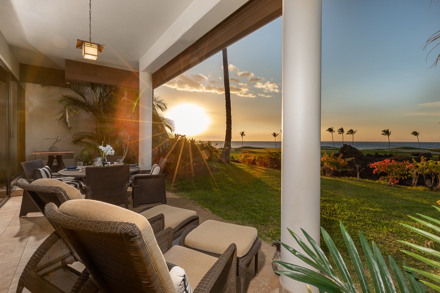 Directly overlooking the illustrious 15th hole of the Mauna Lani Golf Course, one of the most photographed over-the-ocean holes in the world, this luxurious two bedroom, two-and-a-half-bathroom condominium located in Mauna Lani Point