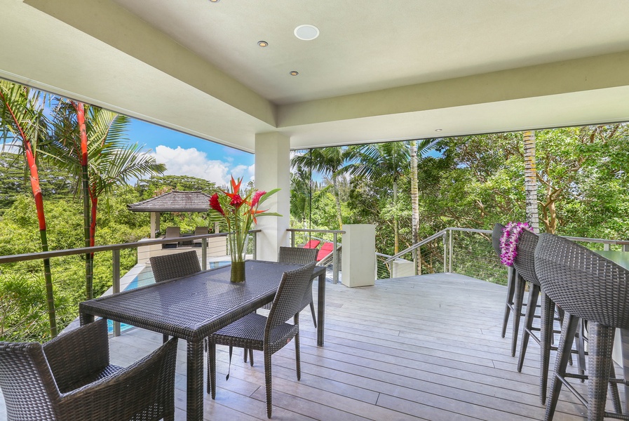 Lanai overlooks private pool and spa.
