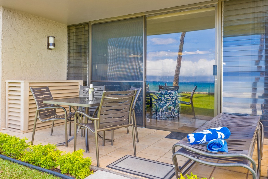 Enjoy dining al fresco on the lanai, with stunning ocean views as your backdrop