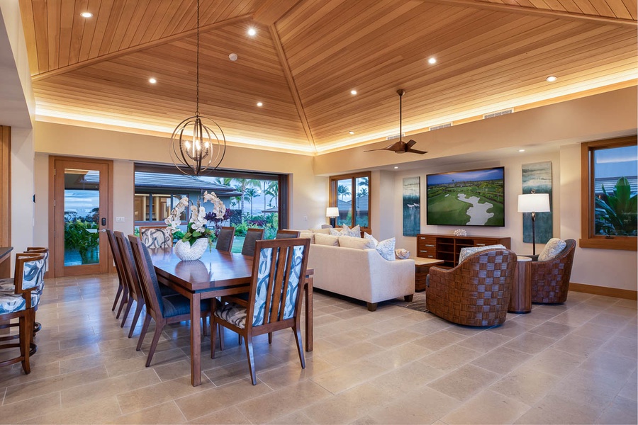 Luxury living area with custom AV system and 
Power blinds