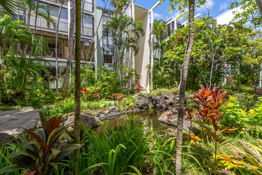 Savor the tropical scenery in the garden.