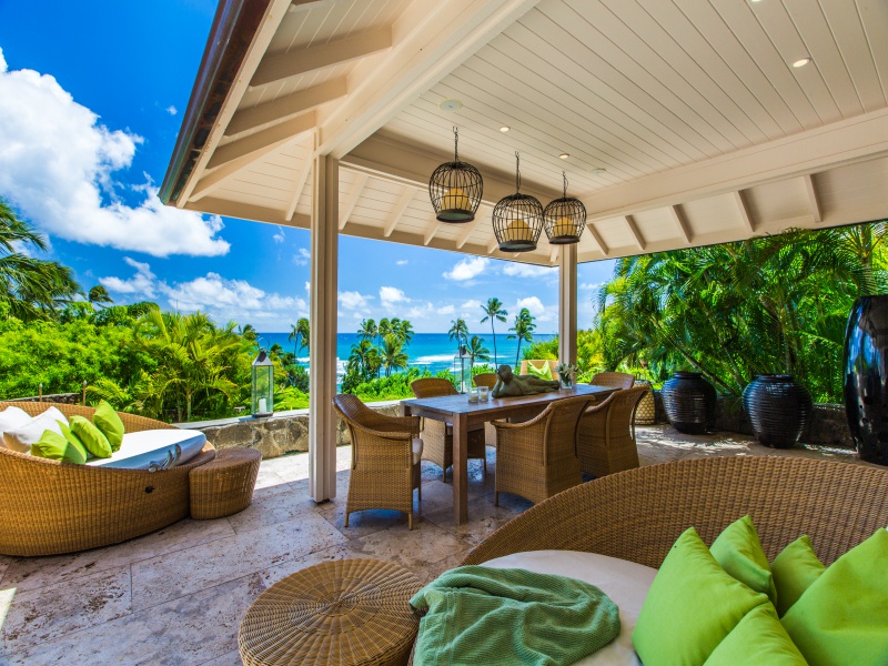Covered lanai with ocean views