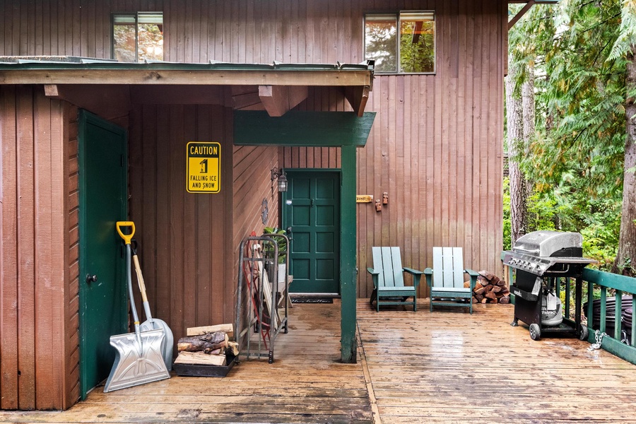 The patio with a gas grill.