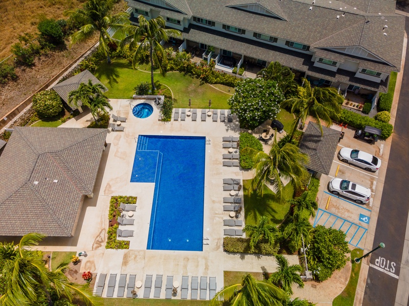 The tropical surroundings of the pool.