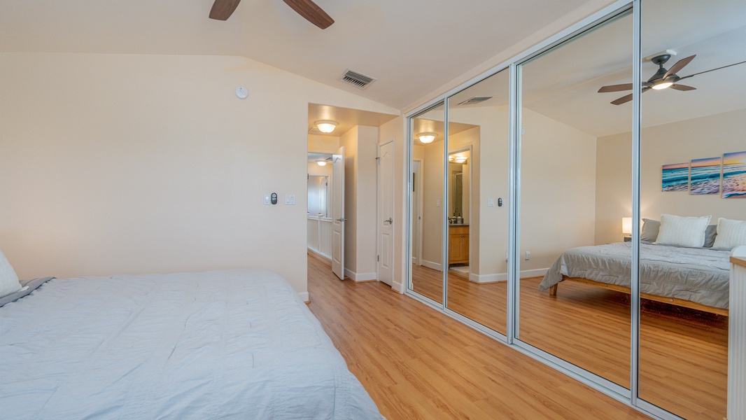 Wake up refreshed in the primary guest bedroom.