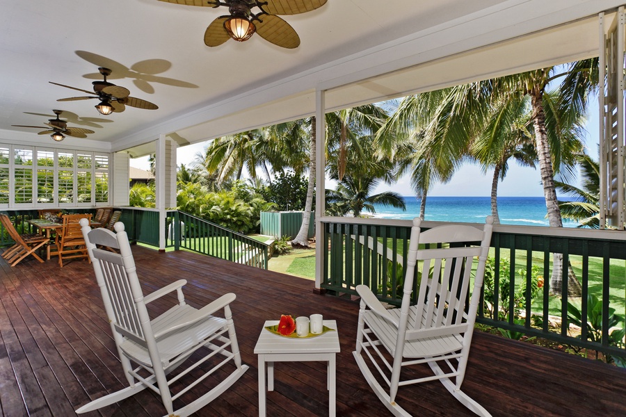 Enjoy your oceanfront view from the covered lanai of the Makaha Hale.