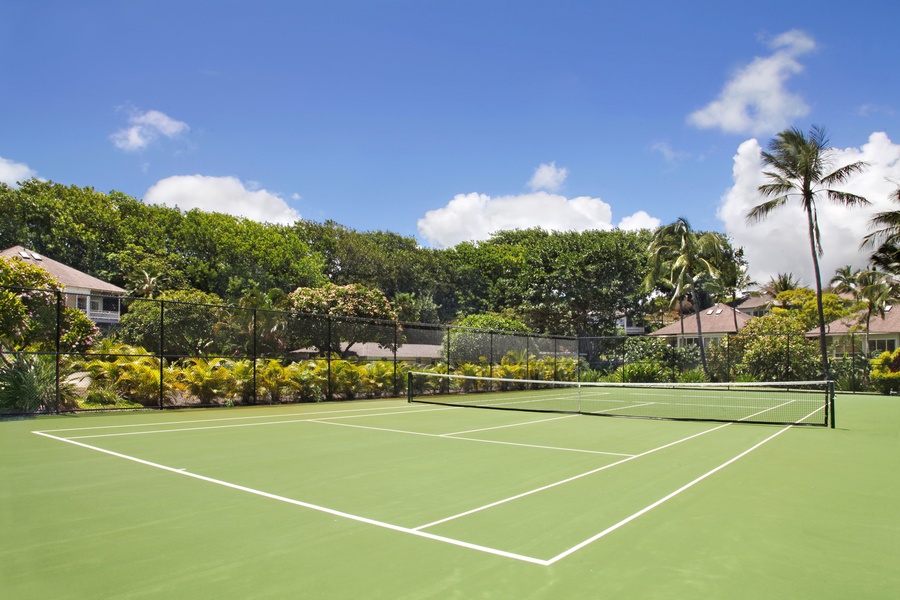 Enjoy a match at the community tennis area.