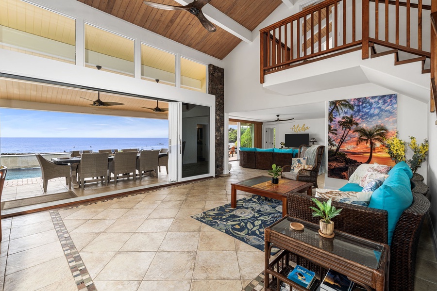 Step inside, where vaulted ceilings and ocean breezes lead you straight to the lanai.