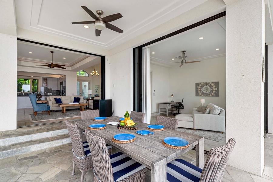 The al-fresco dining by the pool is just right off the bonus room.